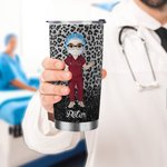 Personalized Faux Glitter Leopard Funny Nutrition Facts Cartoon 20oz Insulated Tumbler with Lid Straw Appreciation Birthday Gift for Nurse Doctor