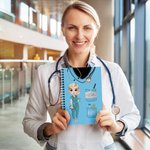 Personalized Cartoon Character Stethoscope Pills 120 Pages A5 Spiral Notebook with Name Office Supplies Appreciation Birthday Gift for Nurse Doctor