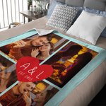 Personalized Romantic Heart Collage Photos Soft Warm Throw Blanket with Initials and Year Anniversary Birthday Christmas Gift for Couple