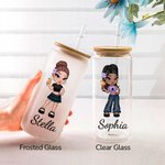 Verre à bière personnalisé avec couvercle en bambou et paille Cadeau d'anniversaire et d'amitié pour femme