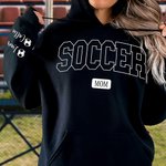Personalized Multicolour Soccer Mom Dad Crewneck Sweatshirt Hoodie with 1 - 6 Kid Names Birthday Sports Event Cheer Accessories Gift for Family