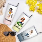 Personnalisé Cartoon Golf Girl Boy Gradient Color 20oz Insulated Name Tumbler with Lid and Straw Birthday Gift for Golfers Golf Players