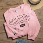 Personalized Multicolour Soccer Mom Dad Crewneck Sweatshirt Hoodie with 1 - 6 Kid Names Birthday Sports Event Cheer Accessories Gift for Family