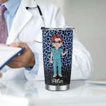 Personalized Faux Glitter Leopard Funny Nutrition Facts Cartoon 20oz Insulated Tumbler with Lid Straw Appreciation Birthday Gift for Nurse Doctor