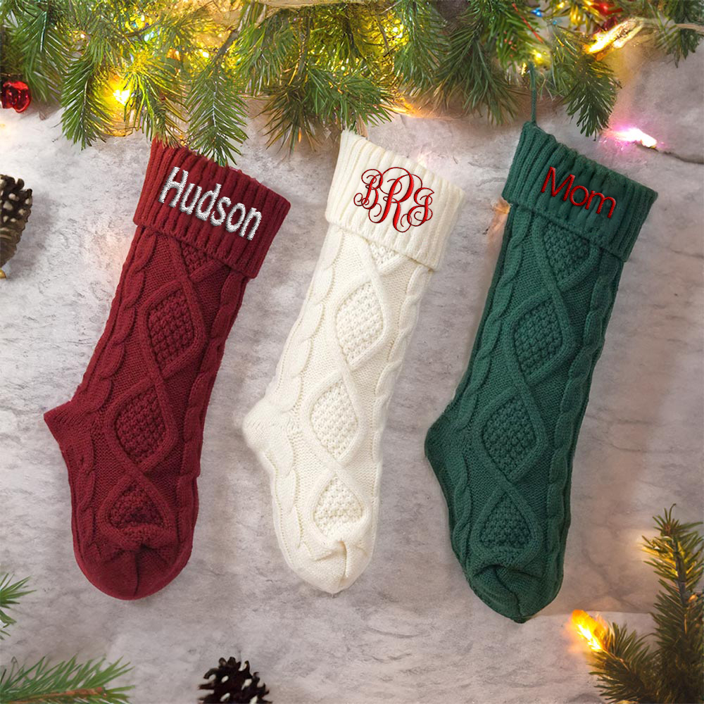 Bas de Noël Tricotés avec Prénom et Monogramme Brodés Personnalisés