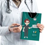 Personalized Cartoon Character Stethoscope Pills 120 Pages A5 Spiral Notebook with Name Office Supplies Appreciation Birthday Gift for Nurse Doctor