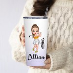 Personnalisé Cartoon Golf Girl Boy Gradient Color 20oz Insulated Name Tumbler with Lid and Straw Birthday Gift for Golfers Golf Players