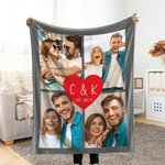Personalized Romantic Heart Collage Photos Soft Warm Throw Blanket with Initials and Year Anniversary Birthday Christmas Gift for Couple