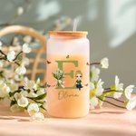 Personalized Cartoon Character 20oz Birth Flower Bouquet Name Glass Bottle with Bamboo Lid and Straw Birthday Mother’s Christmas Day Gift for Her