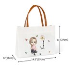 Personalized Cartoon Character Butterfly Birth Flower Magnetic Buckle Canvas Tote Bag with Name Handle Birthday Christmas Gift for Women Girls