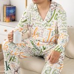 Personalizzato Nuvola di parole Unisex Set pigiama morbido a maniche lunghe con tasche e nome Regalo di compleanno per uomini e donne