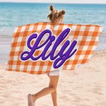 Personalizzato Rapido assorbente morbido Retro Plaid Nome Asciugamano da spiaggia Accessorio estivo Compleanno Regalo di Natale per amico Famiglia