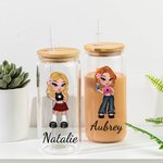 Verre à bière personnalisé avec couvercle en bambou et paille Cadeau d'anniversaire et d'amitié pour femme