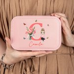 Gepersonaliseerde draagbare geboorte bloem cartoon karakter sieraden doos met naam kerst verjaardag cadeau voor vrouwen meisjes