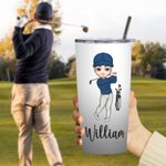 Personnalisé Cartoon Golf Girl Boy Gradient Color 20oz Insulated Name Tumbler with Lid and Straw Birthday Gift for Golfers Golf Players