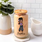 Verre à bière personnalisé avec couvercle en bambou et paille Cadeau d'anniversaire et d'amitié pour femme