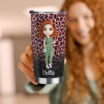 Personalized Faux Glitter Leopard Funny Nutrition Facts Cartoon 20oz Insulated Tumbler with Lid Straw Appreciation Birthday Gift for Nurse Doctor