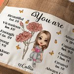 Personalised Birth Flower You Are Beautiful Amazing Name Jute Tote Bag with Birth Flower Christian Christmas Gift for Women