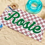 Personalizzato Rapido assorbente morbido Retro Plaid Nome Asciugamano da spiaggia Accessorio estivo Compleanno Regalo di Natale per amico Famiglia