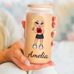 Verre à bière personnalisé avec couvercle en bambou et paille Cadeau d'anniversaire et d'amitié pour femme