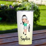 Personnalisé Cartoon Golf Girl Boy Gradient Color 20oz Insulated Name Tumbler with Lid and Straw Birthday Gift for Golfers Golf Players