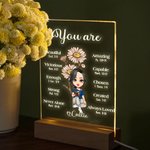 Veilleuse LED en Acrylique Personnalisée avec Personnage et Fleur de Naissance Citation Chrétienne Cadeau Noël Anniversaire pour Femmes et Filles