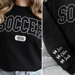 Personalized Multicolour Soccer Mom Dad Crewneck Sweatshirt Hoodie with 1 - 6 Kid Names Birthday Sports Event Cheer Accessories Gift for Family
