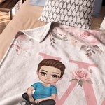 Couverture Chaude Personnalisée avec Dessin de Personnage Initiale Nom Décoration de Maison Cadeau Noël Anniversaire pour Enfant Famille
