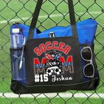 Personalised Multicolor Football Soccer Mom Large Capacity Leopard Print Mesh Belt Tote Bag with Name and Number Birthday Gift for Women