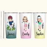 Personnalisé Cartoon Golf Girl Boy Gradient Color 20oz Insulated Name Tumbler with Lid and Straw Birthday Gift for Golfers Golf Players