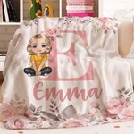 Couverture Chaude Personnalisée avec Dessin de Personnage Initiale Nom Décoration de Maison Cadeau Noël Anniversaire pour Enfant Famille