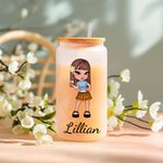 Verre à bière personnalisé avec couvercle en bambou et paille Cadeau d'anniversaire et d'amitié pour femme