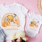 Personalised Cute Bear First Halloween 100% Cotton Baby Bodysuit T-shirt Matching Outfit Set with Name Halloween Gift for New Mom Baby