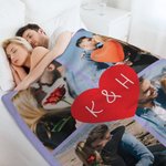 Personalized Romantic Heart Collage Photos Soft Warm Throw Blanket with Initials and Year Anniversary Birthday Christmas Gift for Couple