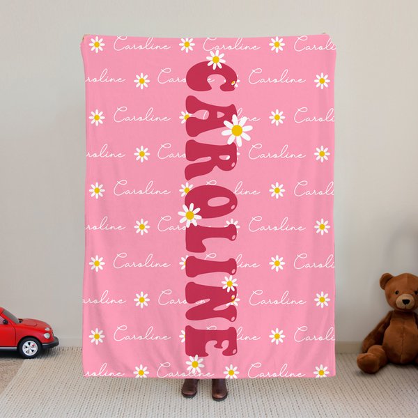 Personalized Daisy Bubble Title Soft Throw Blanket with Repeating Names Multicolor Home Decor Birthday Christmas Gift for Girls Women