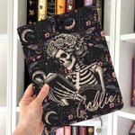 Funda para libros personalizada con diseño de esqueleto gótico y flores protector con nombre regalo de Halloween y Navidad para amantes de la lectura