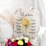 Personalisierte Geburt Blume Bouquet Bibel Vers Canvas Tote Bag mit Namen inspirierend Weihnachten Geburtstag christliches Geschenk für Frauen