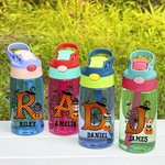 Personlig söt tecknad karaktär pumpa design 16oz vattenflaska med initialer och namn Halloween fest favoritgåva för barn