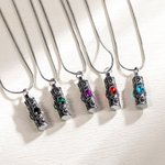 Personalized Vintage Carved Pattern Cylinder Ashes Urn Pendant Necklace with Gemstone Cremation Jewelry Memorial Sympathy Gift for Women