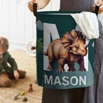 Personalized Cute Dinosaur Large Waterproof Name Initial Laundry Storage Basket with Handle Birthday Housewarming Gift for Boys Girls