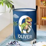 Personalized Cute Dinosaur Large Waterproof Name Initial Laundry Storage Basket with Handle Birthday Housewarming Gift for Boys Girls