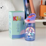 Bouteille d'Eau 475 ml Personnalisée pour Enfant avec Paille Design Château Licorne Cadeau d'Anniversaire de Noël et de Rentrée Scolaire pour Fille