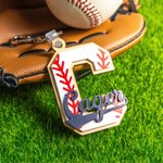 Personalized Baseball Design Initial Wooden Tag with Name Tournament Season Team Gift for Sports Lovers Athletes