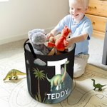 Personalized Cute Dinosaur Large Waterproof Name Initial Laundry Storage Basket with Handle Birthday Housewarming Gift for Boys Girls