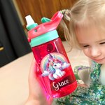 Bouteille d'Eau 475 ml Personnalisée pour Enfant avec Paille Design Château Licorne Cadeau d'Anniversaire de Noël et de Rentrée Scolaire pour Fille