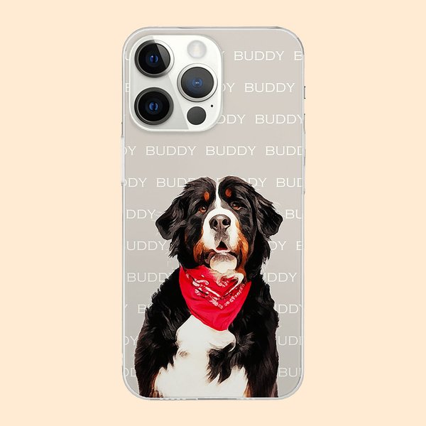 Pittura ad olio personalizzata Cane Gatto Foto Multicolore Custodia sottile per iPhone con nomi ripetuti Regalo di Natale per gli amanti degli animali