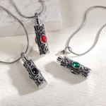 Personalized Vintage Carved Pattern Cylinder Ashes Urn Pendant Necklace with Gemstone Cremation Jewelry Memorial Sympathy Gift for Women