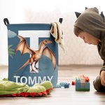 Personalized Cute Dinosaur Large Waterproof Name Initial Laundry Storage Basket with Handle Birthday Housewarming Gift for Boys Girls