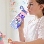 Bouteille d'Eau 475 ml Personnalisée pour Enfant avec Paille Design Château Licorne Cadeau d'Anniversaire de Noël et de Rentrée Scolaire pour Fille