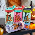 Personlig söt tecknad karaktär pumpa design 16oz vattenflaska med initialer och namn Halloween fest favoritgåva för barn